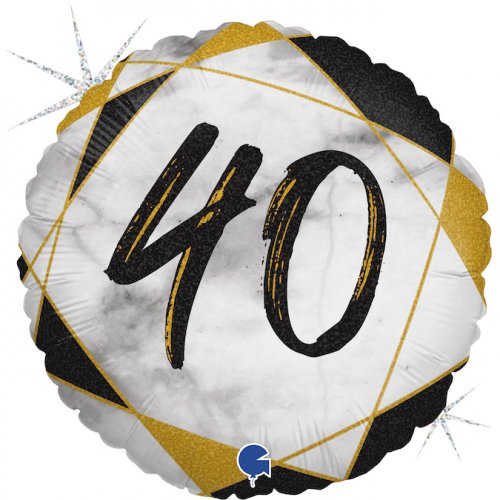 45cm Round Foil Balloon Marble Black Age 40 #G78064GHK - Each (Pkgd.)