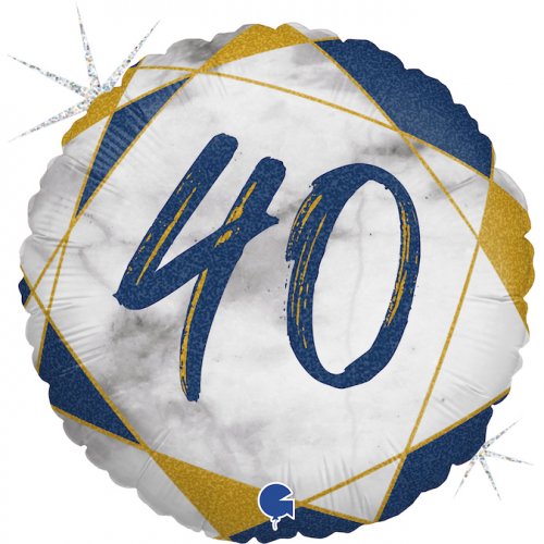 45cm Round Foil Balloon Marble Blue Age 40 #G78056GHB - Each (Pkgd.)