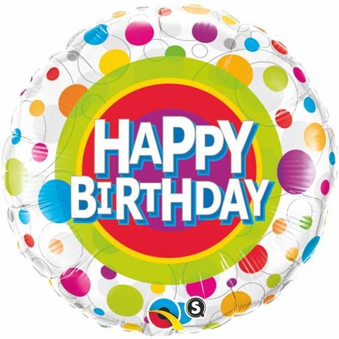 45cm Round Foil Happy Birthday Colorful Dots #41136 - Each (Pkgd.)