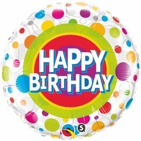 45cm Round Foil Happy Birthday Colorful Dots #41136 - Each (Pkgd.)