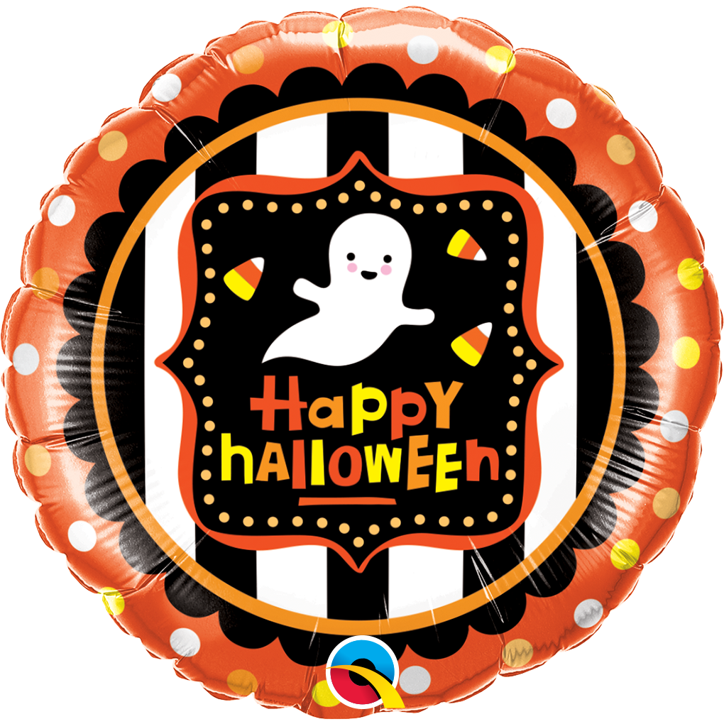 45cm Round Foil Halloween Ghost & Candy Corn #43467 - Each (Pkgd.) SPECIAL ORDER ITEM