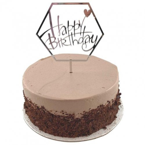 Cake Topper Acrylic BIRTHDAY Hexagonal Silver #443023