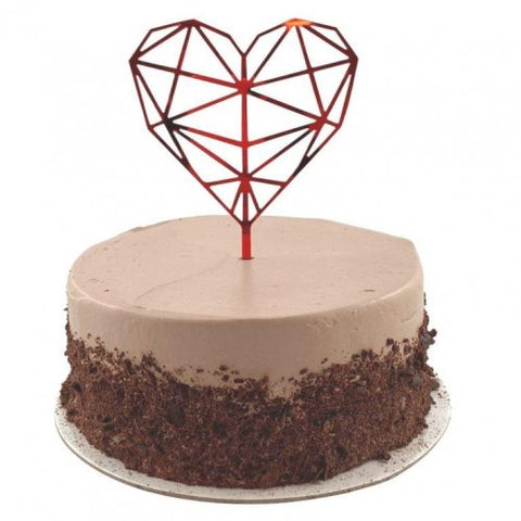 Cake Topper Acrylic Hexagonal HEART Red #443030