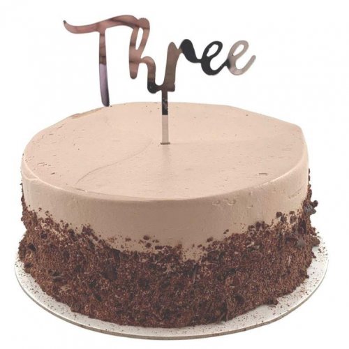 Cake Topper Acrylic THREE Silver #443061