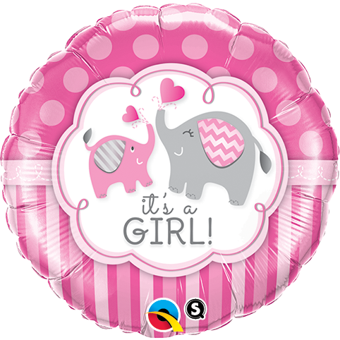45cm Round Foil It's a Girl Elephants #45106 - Each (Pkgd.)