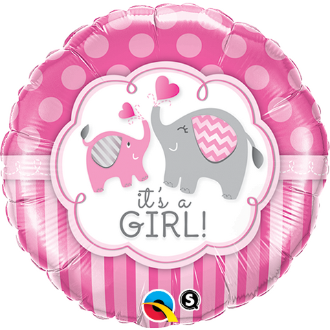 45cm Round Foil It's a Girl Elephants #45106 - Each (Pkgd.)