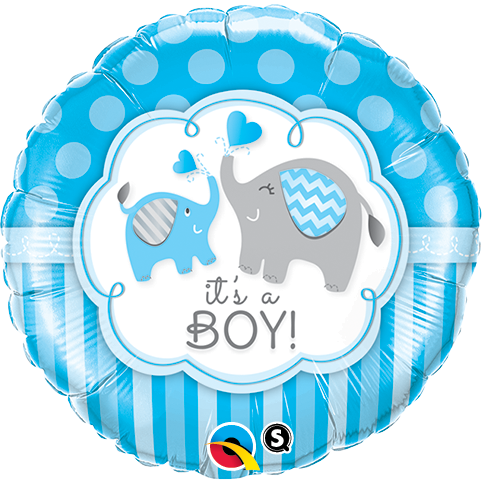 45cm Round Foil It's A Boy Elephants #45109 - Each (Pkgd.)