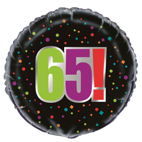 45cm Round Foil Birthday Cheer 65! #M45829- Each (Pkgd.) 65th