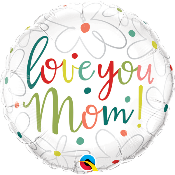 45cm Round Foil Love You Mom Scribble Flowers #47398 - Each (Pkgd.)