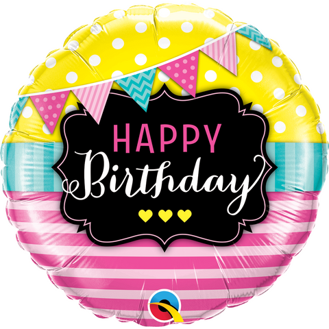 45cm Round Foil Birthday Pennants & Pink Stripes #49144 - Each (Pkgd.)