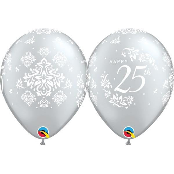28cm Round Silver 25th Anniversary Damask #49689 - Pack of 50