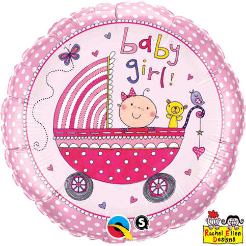 45cm Round Foil Rachel Ellen Baby Girl Stroller #50294 - Each (Pkgd.)