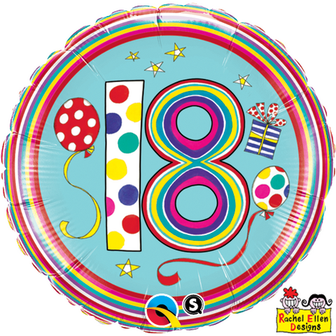 45cm Round Foil Rachel Ellen 18 Polka Dots & Stripes #50308 - Each (Pkgd.)