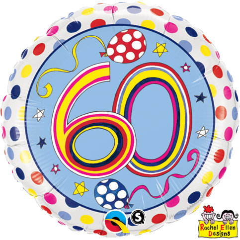 45cm Round Foil Rachel Ellen 60 Polka Dots & Stripes #50413 - Each (Pkgd.)