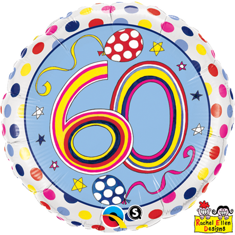 45cm Round Foil Rachel Ellen 60 Polka Dots & Stripes #50413 - Each (Pkgd.)