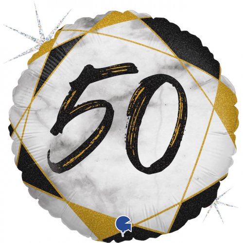 45cm Round Foil Balloon Marble Black Age 50 #G78065GHK - Each (Pkgd.)