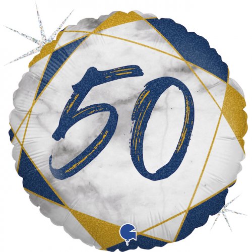 45cm Round Foil Balloon Marble Blue Age 50 #G78057GHB - Each (Pkgd.)