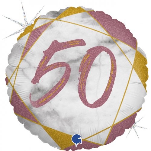 45cm Round Foil Balloon Marble Rose Gold Age 50 #G78073GHRG - Each (Pkgd.)