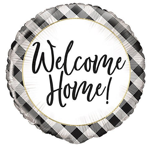 45cm Round Foil Welcome Home Black Plaid #M53883- Each (Pkgd.)