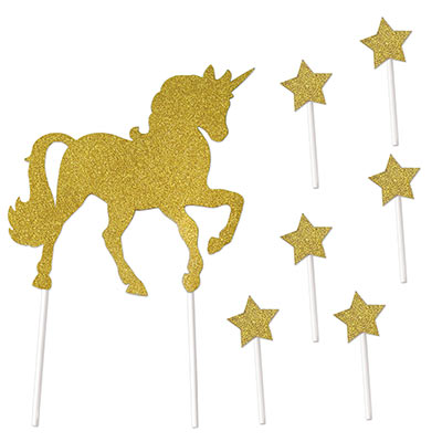 UNICORN Cake Toppers 7 pcs Gold #54970