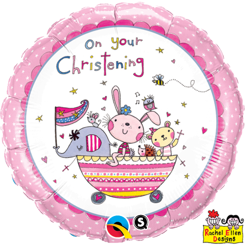 45cm Round Foil Rachel Ellen On Your Christening Pink #55043 - Each (Pkgd.)