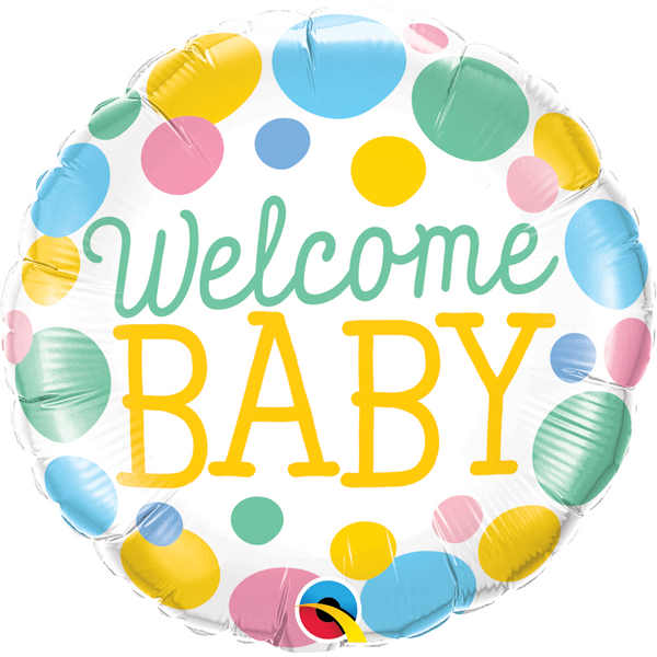 45cm Round Foil Welcome Baby Dots #55391 - Each (Pkgd.)