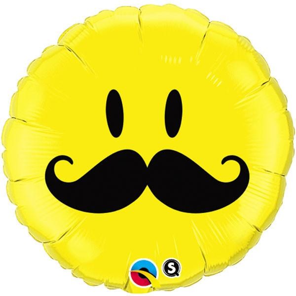 45cm Round Foil Smile Face Mustache #60053 - Each (Pkgd.)
