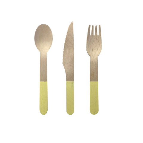 Wooden CUTLERY Set Pastel Yellow 30pk #6017PYP