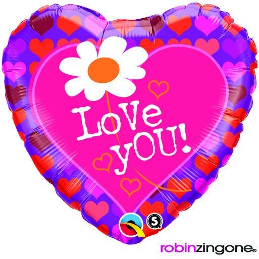 45cm Heart Foil Love You! Daisy & Hearts #65192 - Each (Pkgd.)