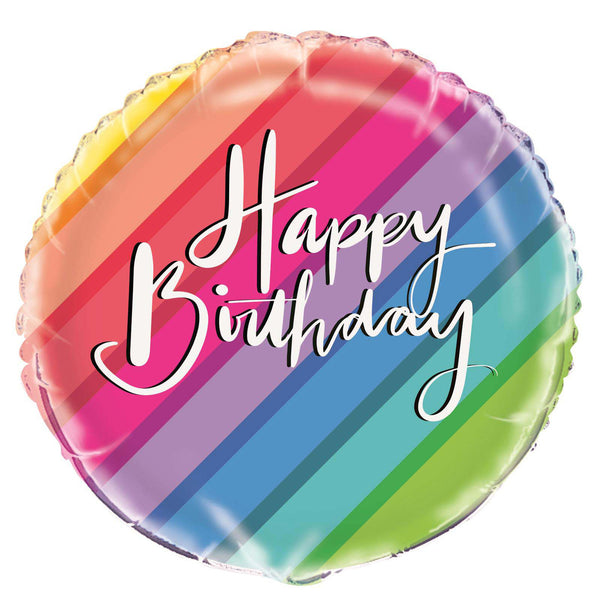 45cm Round Foil Rainbow Happy Birthday #M73137- Each (Pkgd.)