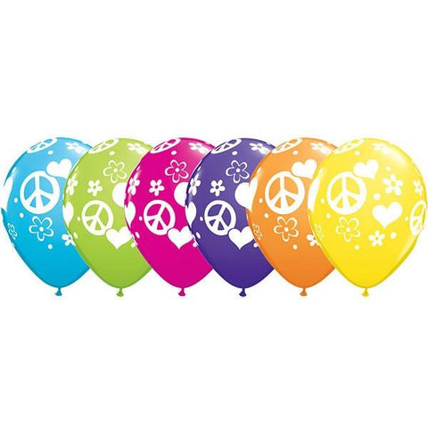 28cm Round Tropical Assorted Peace Signs & Hearts #76894 - Pack of 50