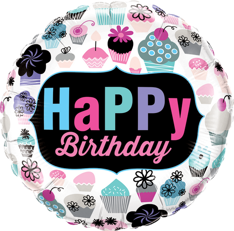 45cm Round Foil Birthday Cupcakes Emblem #78669 - Each (Pkgd.)