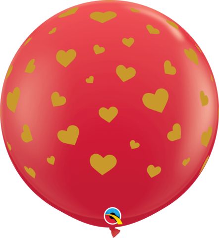 90cm Round Red Random Hearts Gold Print #80001 - Pack of 2