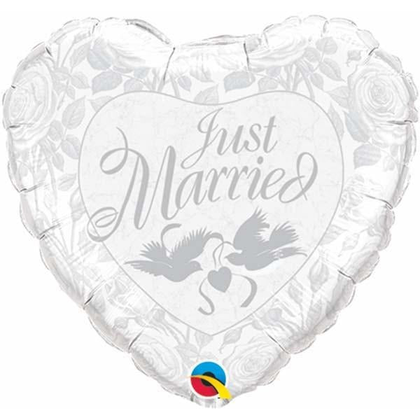 90cm Heart Foil Just Married Pearl White & Silver #82423 - Each (Unpkgd.)