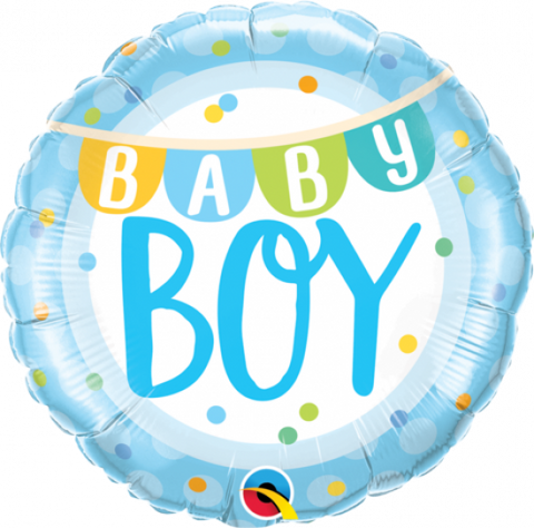 45cm Round Foil Baby Boy Banner & Dots #85901 - Each (Pkgd.)