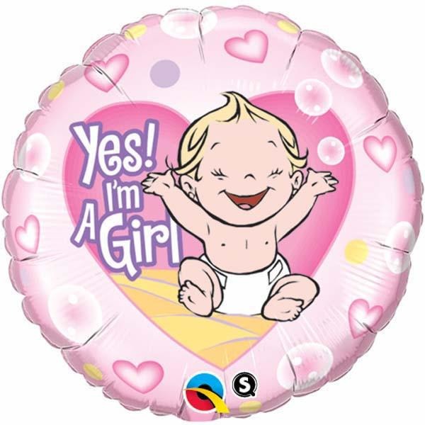 45cm Round Foil Yes! I'm A Girl #86890 - Each (Pkgd.)