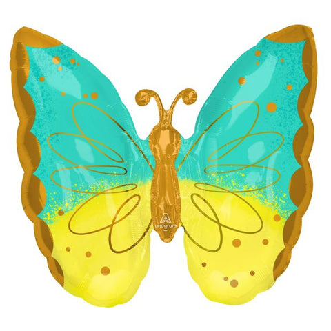 63cm Foil Shape BUTTERFLY Mint & Yellow #HA42790