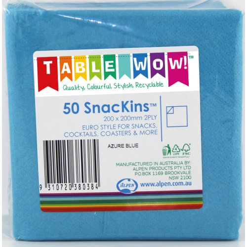 SNACKIN Napkins AZURE BLUE 50 Pack #A380038