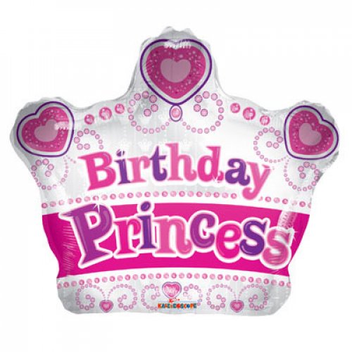 45cm Foil Balloon BIRTHDAY Princess Crown #AP209326 15103-18 - Each (Pkgd.)