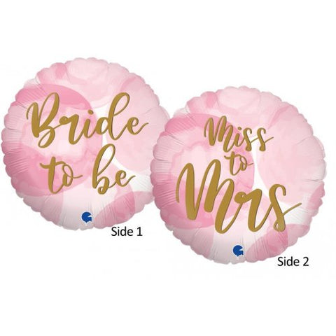 45cm Round Foil Balloon BRIDE To Be - Miss to Mrs #G78000 - Each (Pkgd.)