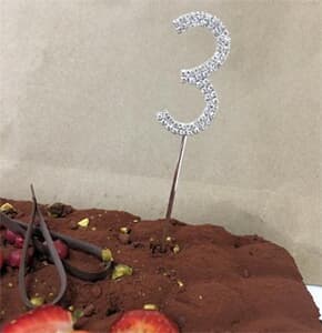 4.5cm Cake TOPPER Silver Rhinestone #THREE #CT-NUM-3
