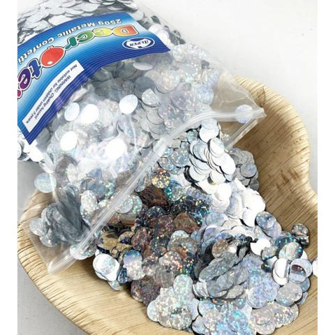 Confetti 1cm Holographic SILVER 250grams #204911 - Resealable Bag