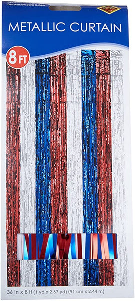 Metallic Foil CURTAIN Red White Blue #B55410-RWB 91cm x 2.24m - Each