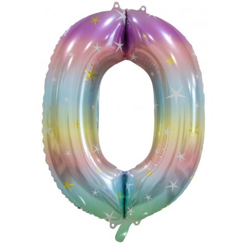 86cm Foil Number Zero Pastel Rainbow #AP213790 - Each (Pkgd.)