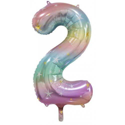 86cm Foil Number Two Pastel Rainbow #AP213792 - Each (Pkgd.)