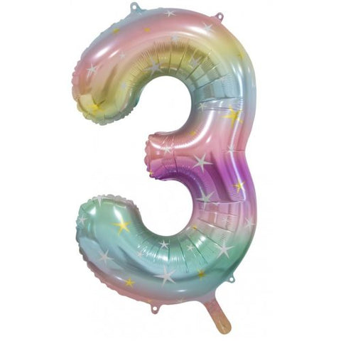 86cm Foil Number Three Pastel Rainbow #AP213793 - Each (Pkgd.)