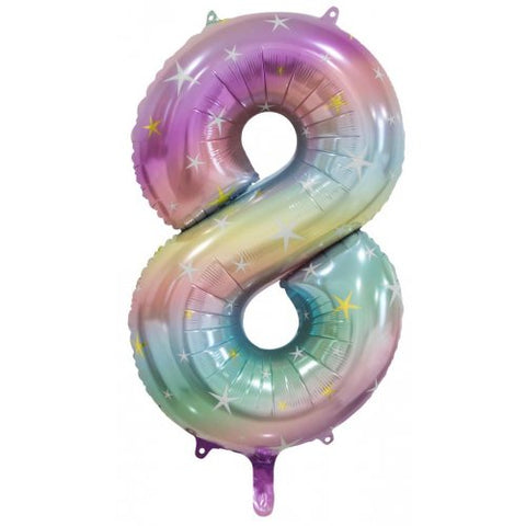 86cm Foil Number Eight Pastel Rainbow #AP213798 - Each (Pkgd.)