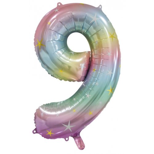 86cm Foil Number Nine Pastel Rainbow #AP213799 - Each (Pkgd.)