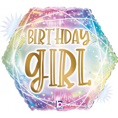 45cm Round Foil Balloon Opal Pastel BIRTHDAY Girl #G26203 - Each (Pkgd.)