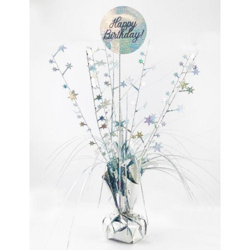 Happy Birthday Holographic Silver Centrepiece 165g #AP207300 Each